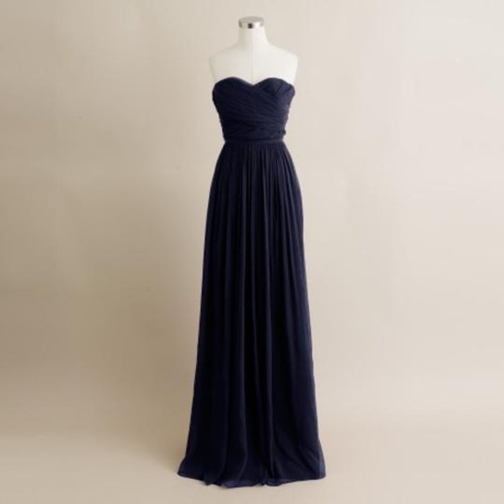 Crew Arabelle Silk Chiffon Long Dress Dark Navy